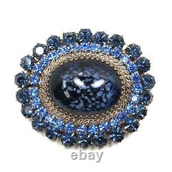 Vintage Austria Brooch With Blue Speckled Cabochon & Rhinestones