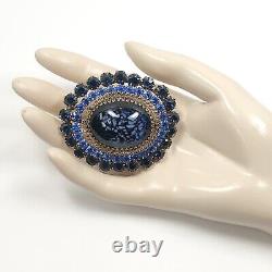 Vintage Austria Brooch With Blue Speckled Cabochon & Rhinestones