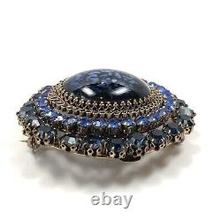 Vintage Austria Brooch With Blue Speckled Cabochon & Rhinestones