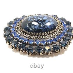 Vintage Austria Brooch With Blue Speckled Cabochon & Rhinestones