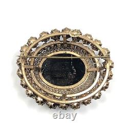 Vintage Austria Brooch With Blue Speckled Cabochon & Rhinestones