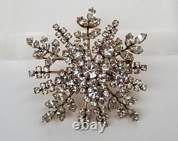 Vintage Austria Clear Rhinestone Snowflake/Star Pin Brooch