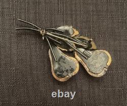 Vintage Austria Double Pears Molded Glass Rhinestone Forbidden Fruit Pin Brooch