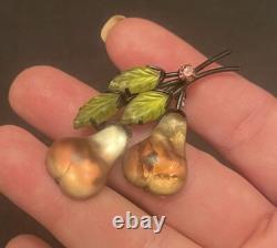 Vintage Austria Double Pears Molded Glass Rhinestone Forbidden Fruit Pin Brooch