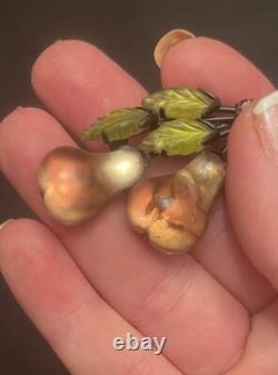 Vintage Austria Double Pears Molded Glass Rhinestone Forbidden Fruit Pin Brooch