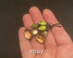 Vintage Austria Double Pears Molded Glass Rhinestone Forbidden Fruit Pin Brooch