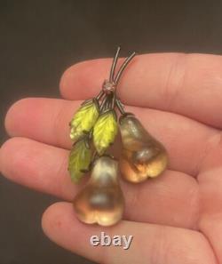 Vintage Austria Double Pears Molded Glass Rhinestone Forbidden Fruit Pin Brooch