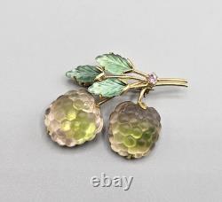 Vintage Austria Frosted Art Glass Raspberry Berry Brooch Gold Tone Pin Signed