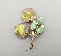 Vintage Austria Frosted Art Glass Raspberry Berry Brooch Gold Tone Pin Signed