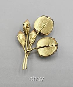 Vintage Austria Frosted Art Glass Raspberry Berry Brooch Gold Tone Pin Signed