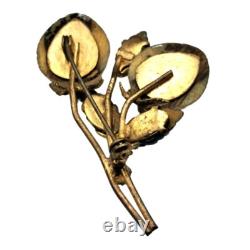 Vintage Austria Fruit Brooch Green Glass Leaves Blush Green Berries Pink Rhinest