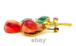 Vintage Austria Molded Glass Pear Fruit & Rhinestone Brooch/Pin Rare