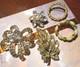 Vintage Austrian Crystal Brooch Lot Rhinestone Flower Jade Wreath Leaf Bow