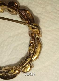 Vintage Austrian Crystal Brooch Lot Rhinestone Flower Jade Wreath Leaf Bow