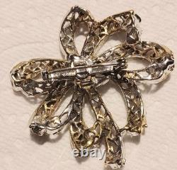 Vintage Austrian Crystal Brooch Lot Rhinestone Flower Jade Wreath Leaf Bow