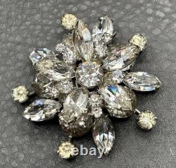 Vintage Austrian Rhinestone Atomic Starburst Brooch Silver Tone Crystal Pin