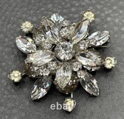Vintage Austrian Rhinestone Atomic Starburst Brooch Silver Tone Crystal Pin