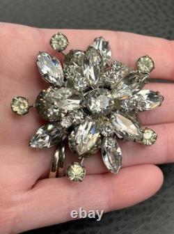 Vintage Austrian Rhinestone Atomic Starburst Brooch Silver Tone Crystal Pin