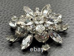 Vintage Austrian Rhinestone Atomic Starburst Brooch Silver Tone Crystal Pin