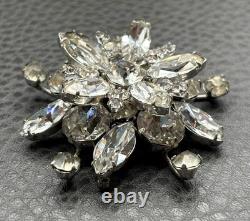 Vintage Austrian Rhinestone Atomic Starburst Brooch Silver Tone Crystal Pin