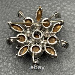 Vintage Austrian Rhinestone Atomic Starburst Brooch Silver Tone Crystal Pin