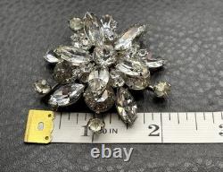 Vintage Austrian Rhinestone Atomic Starburst Brooch Silver Tone Crystal Pin