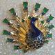 Vintage BOUCHER Gold Tone Rhinestone and Cabochon PEACOCK Brooch