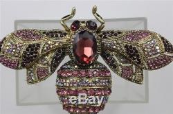 Vintage BUMBLE BEE Amethyst Jewelled AURORA Rhinestones Brooch Jewelry 4 Wide