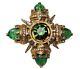 Vintage Benedikt NY Maltese Cross Brooch Pendant Pin Green Cabochons Signed