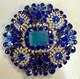 Vintage Bijoux M. G Blue Rhinestone Brooch Huge Statement Pin Cobalt Art Glass