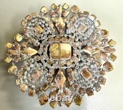Vintage Bijoux M. G Blue Rhinestone Brooch Huge Statement Pin Cobalt Art Glass
