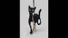Vintage Black Enamel Cat Kitty Kitten Brooch Pin Gold Tone Clear Rhinestones