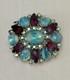 Vintage Blue Givre Glass Cabochon Purple Rhinestone Brooch Juliana Style