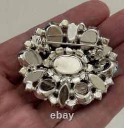 Vintage Blue Givre Glass Cabochon Purple Rhinestone Brooch Juliana Style
