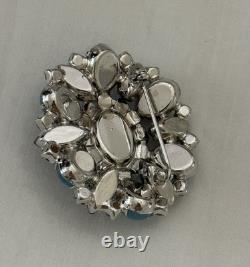 Vintage Blue Givre Glass Cabochon Purple Rhinestone Brooch Juliana Style
