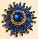 Vintage Blue and Green Rhinestone Brooch Rivoli, Navettes