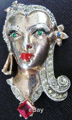 Vintage Book Cover Gorgeous Girl Lady Face Gilt Sterl Silver Figural Pin Brooch