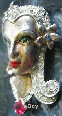 Vintage Book Cover Gorgeous Girl Lady Face Gilt Sterl Silver Figural Pin Brooch