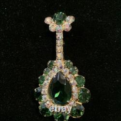 Vintage Book Piece JULIANA D&E Banjo Mandolin Brooch Pin Green & AB Rhinestones