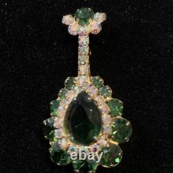 Vintage Book Piece JULIANA D&E Banjo Mandolin Brooch Pin Green & AB Rhinestones
