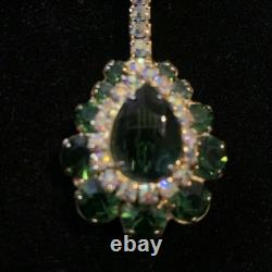 Vintage Book Piece JULIANA D&E Banjo Mandolin Brooch Pin Green & AB Rhinestones