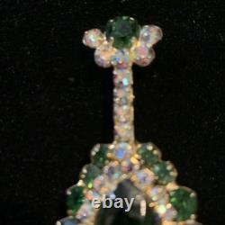 Vintage Book Piece JULIANA D&E Banjo Mandolin Brooch Pin Green & AB Rhinestones