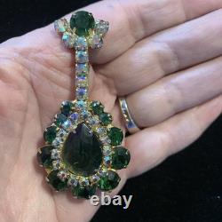 Vintage Book Piece JULIANA D&E Banjo Mandolin Brooch Pin Green & AB Rhinestones