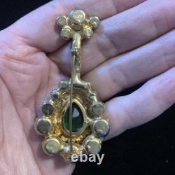 Vintage Book Piece JULIANA D&E Banjo Mandolin Brooch Pin Green & AB Rhinestones