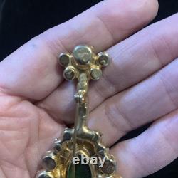 Vintage Book Piece JULIANA D&E Banjo Mandolin Brooch Pin Green & AB Rhinestones