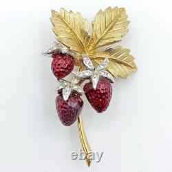 Vintage Boucher Strawberry Pin Brooch Clip Earrings Set Enamel Rhinestones Box