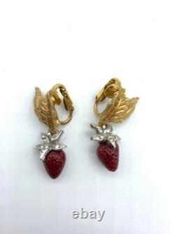 Vintage Boucher Strawberry Pin Brooch Clip Earrings Set Enamel Rhinestones Box