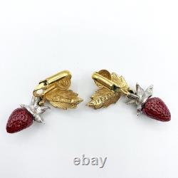 Vintage Boucher Strawberry Pin Brooch Clip Earrings Set Enamel Rhinestones Box