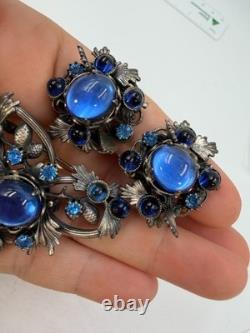 Vintage Brooch Blue Glass Cabochon Pinecone Woodland Forest Clip Earring Set Lot Vintage Brooch Blue Glass Cabochon Pinecone Woodland Forest Clip Earring Set Lot