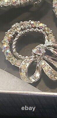 Vintage Brooch & Clipon Earrings Aroura Borealis crystal Rhinestone matched set